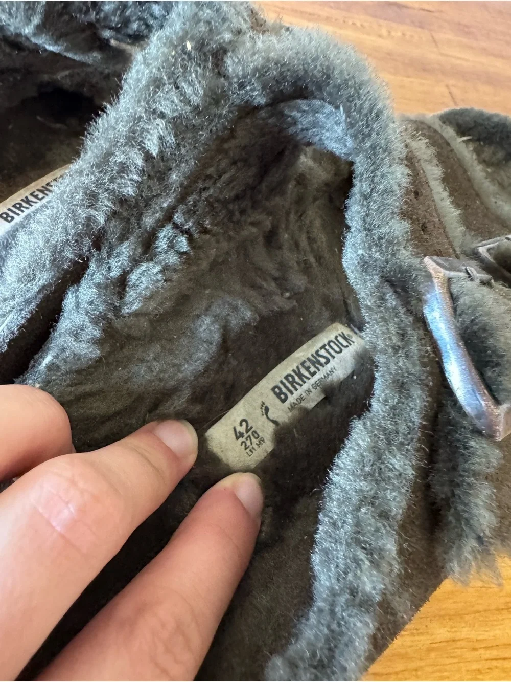 Birkenstock Arizona Shearling Slide Sandals Suede Leather Dark Brown Size 42